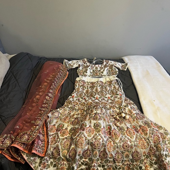 Off White Embroidered Lehenga Choli with Dupatta - Picture 3 of 9